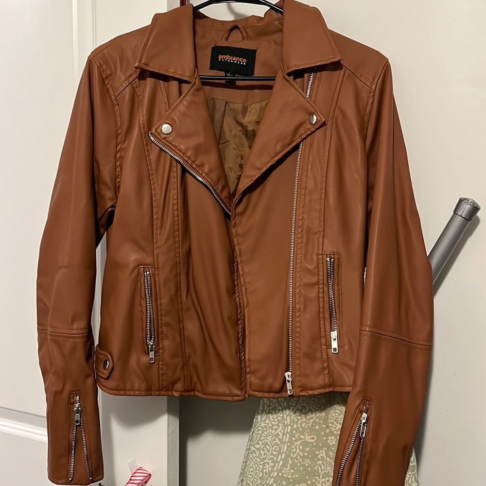 Faux brown leather coat